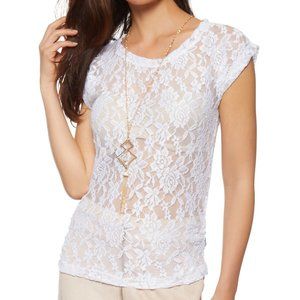 Ruched Side Floral Lace Top with Gold Necklace